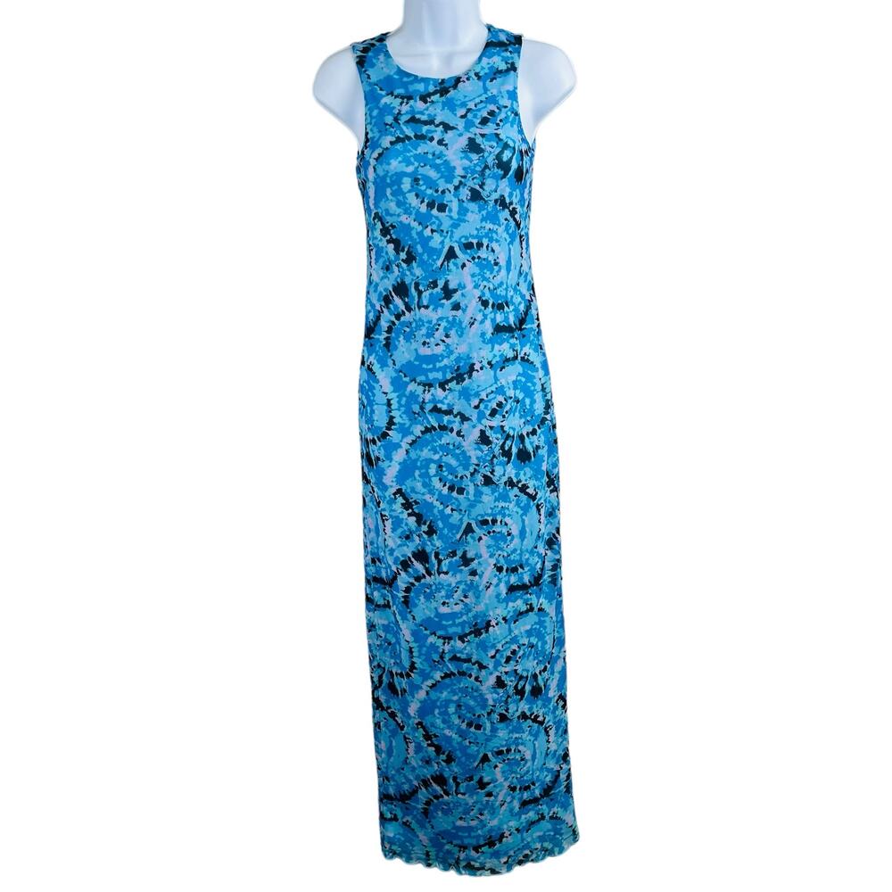 Something New Serena Blue Tie Dye Mesh Maxi Dress NWT XS Cybercore Indie Sleaze